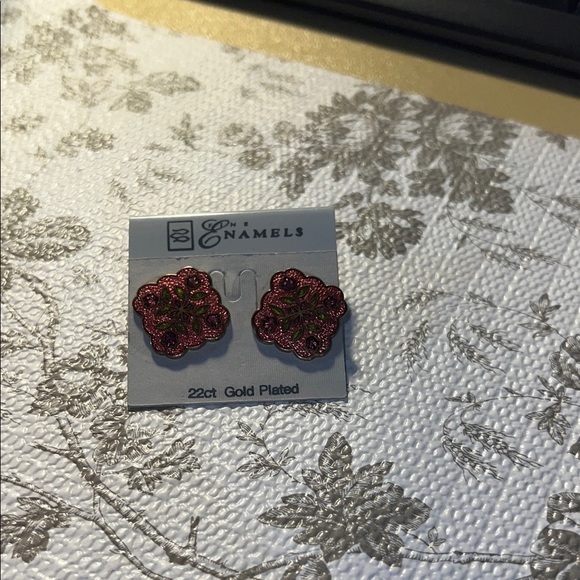 Pink and Green Gold Plated Earrings - Picture 3 of 4